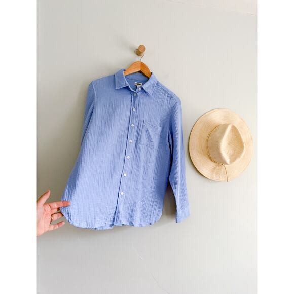 J.Crew Factory | NWT Double-gauze Button-up Shirt For Women in Blue | Sz PM - Picture 3 of 8